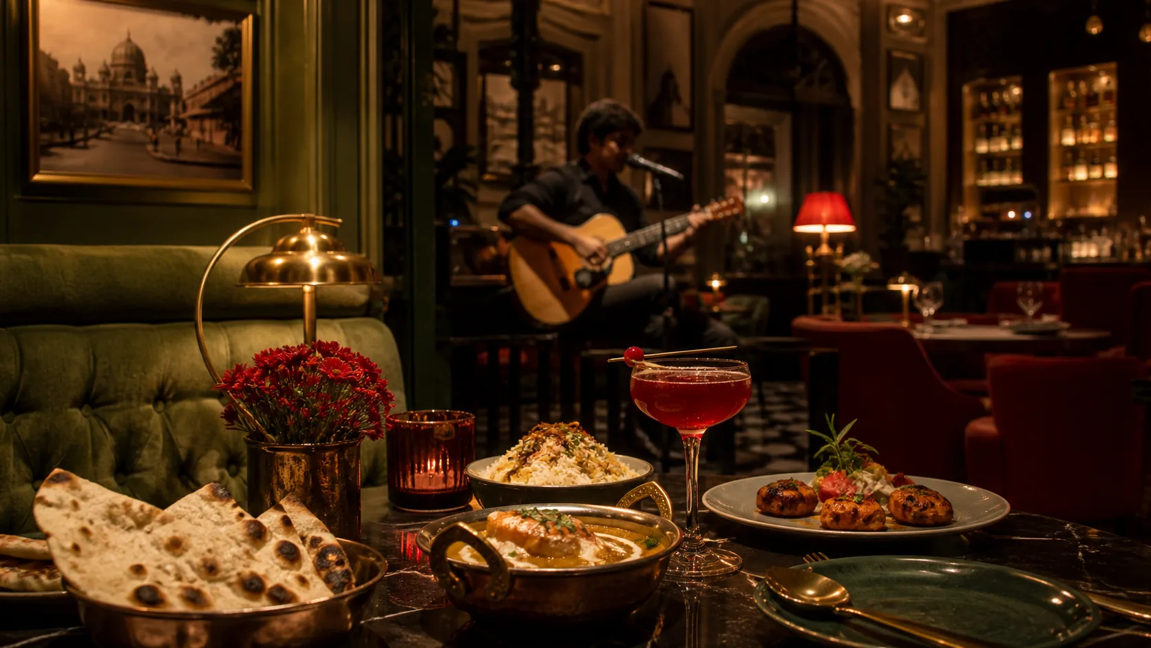 Live music dining with Indian food and cocktails in Connaught Place